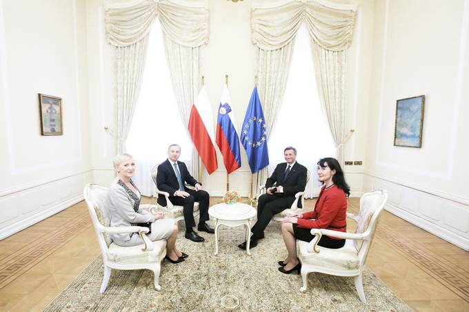 Slovenian President Borut Pahor, Ms Tanja Pečar, Polish President Andrzej Duda and Mrs Agata Kornhauser-Duda